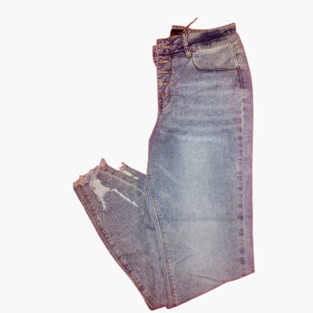 Womens SIZE 9 BUTTON FLY ANKLET HIGH RISE JEANS Light Wash Distressed